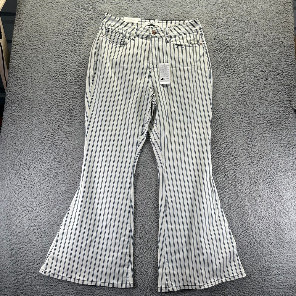 Judy Blue Jeans‎ Womens 16W White Striped Cotton Denim Flared Workwear Stretch